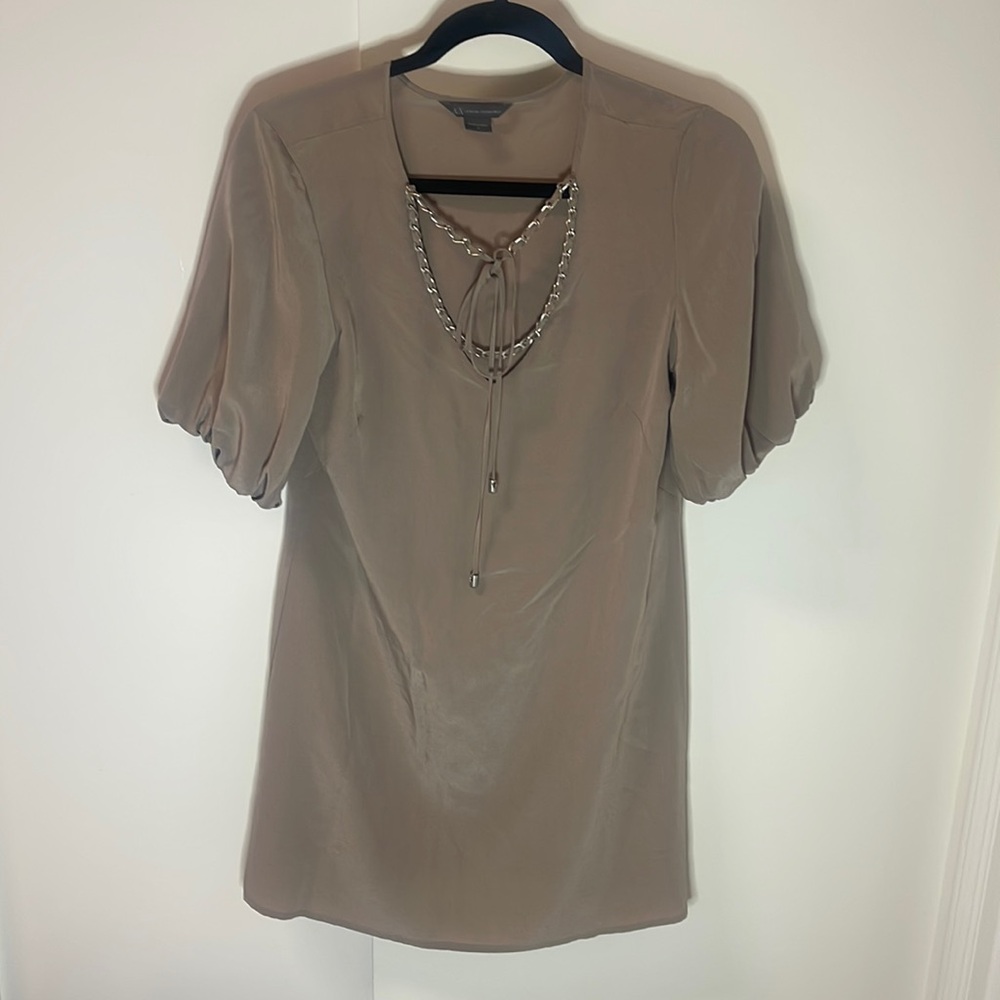Armani Exchange bubble sleeve taupe dress